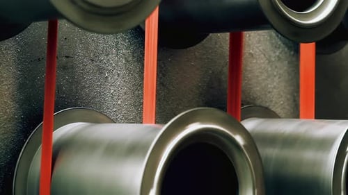 Synthetic Broom Bristles Passing Through Rollers in Factory During Assembly Process. 4K.