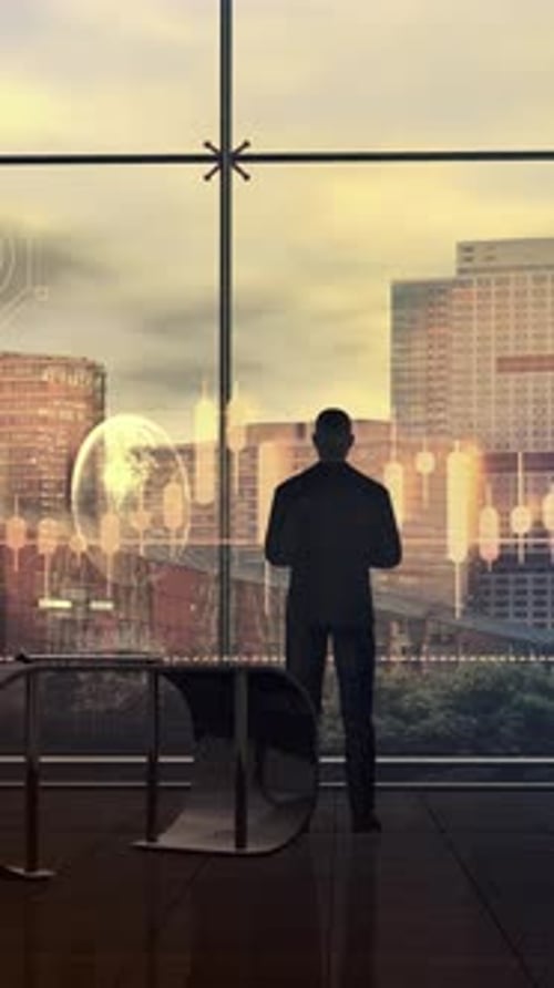 Futuristic Plot Businessman and Holographic Dataset 3D Render