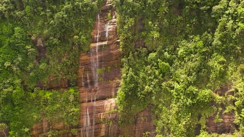 Waterfall in a Mountain Canyon Surrounded By Jungle
