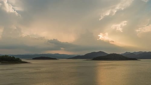 Golden Sunset Over Tropical Island Lake Landscape