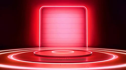 Futuristic Red Neon Stage with Glowing Rings and Backlight
