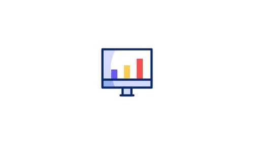 Animated Data Bar Chart on Computer Monitor Icon