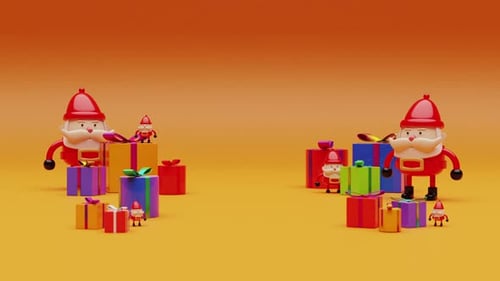 Animated Cute 3D Santa Claus and Christmas Gift Boxes