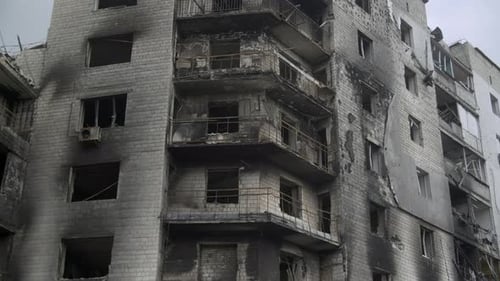 Destroyed Residential Building By Rockets and Bombs
