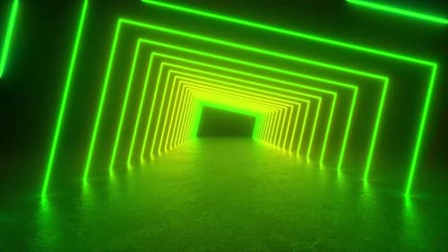 Neon Lights Tunnel in Dark Room