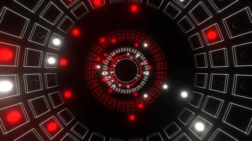 Red And White Strobe In Neon Square Elements Tunnel Background Vj Loop In 4K