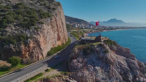 Aerial Video Aerial Shot of a Road to a City With Stunning Views of the Mediterranean Sea and Rocky