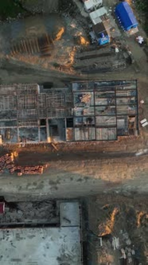 Aerial View of Tropical Construction Site at Sunrise