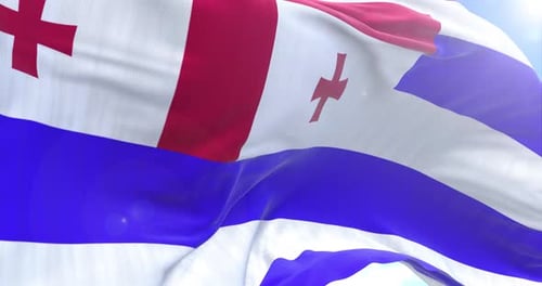 Realistic Waving Flag of Adjara Against a Bright Blue Sky