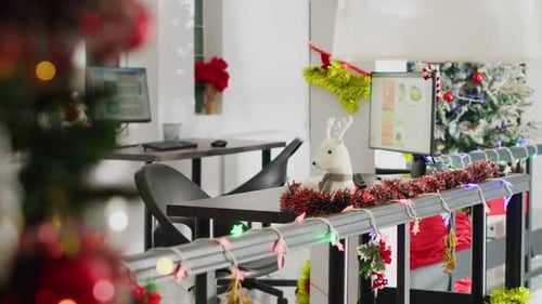 Empty Office with Christmas Decorations