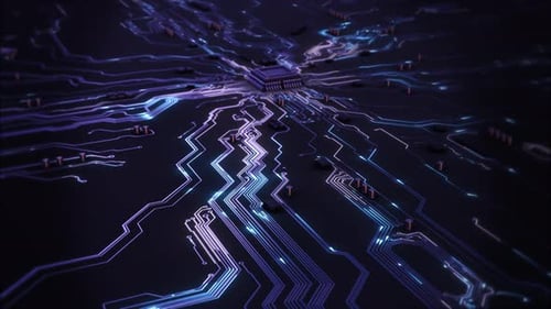 Blue AI Microchip Motherboard Abstract Circuit Board Artificial Intelligence Concept Polygonal CPU