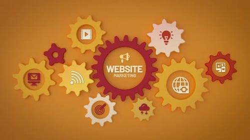 Animation en boucle en roue dentée de marketing de site Web avec Icones