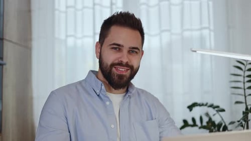 Man Smiling in Home Interior Close Up