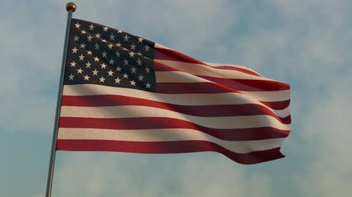 Realistic American Flag Waving in Slow Motion Loop