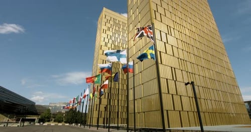 Flags Waving in Front of Luxembourg Court of Justice