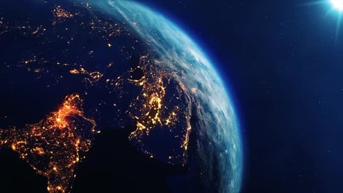 Earth Rotating on Axis in Space with Stars