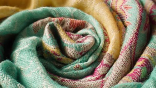 Colorful Rolled Textile Scarf Close Up