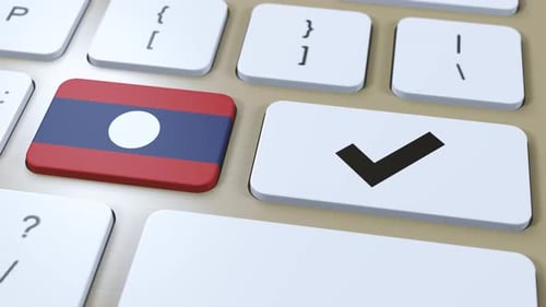 Laos National Flag and Check Mark or Yes Button 3D Animation