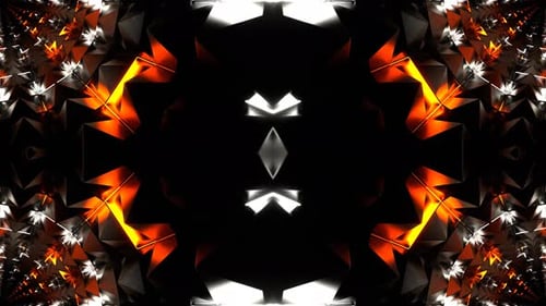 Orange And White Neon Light In Spikes Kaleidoscope Background Vj Loop In 4K