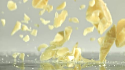 Super Slow Motion Pieces of White Chocolate Filmed on a Highspeed Camera at 1000 Fps