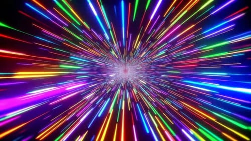 Rainbow Neon Light Speed Hyperspace Warp Tunnel Motion Backg
