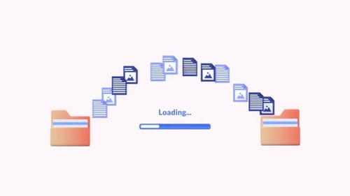 Secure File Transfer And Backup Animation. Data Sharing And Storage Solutions.