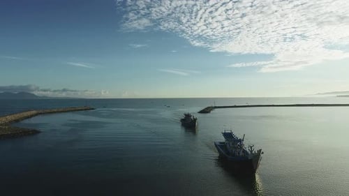 The fishing boat enters the Lampulo fish landing port in Banda Aceh, Indonesia