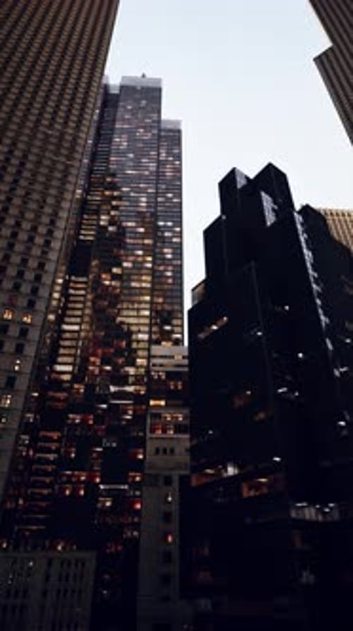 Group of Tall Buildings in Night Cityscape