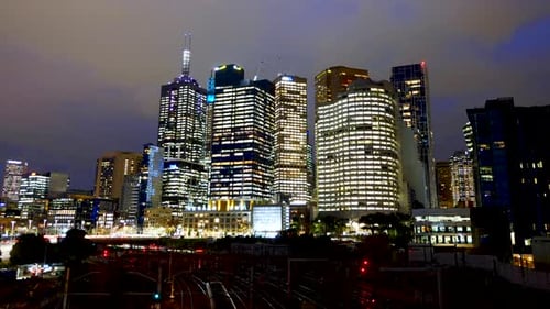 Melbourne CBD skyline nighttime timelapse