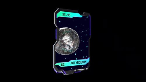 Futuristic UI Card with Rotating Planet and Chemical Element Data