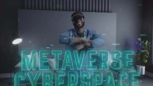 Adult Wearing Augmented Reality Glasses Smiling Indoors