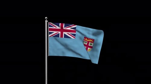 Animated Fiji Flag Waving on Flagpole