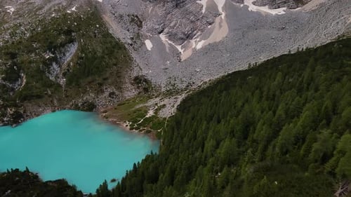 Aerial View of Sorapis Lake in Dolomites Mountain Italian Alps Belluno Italy Alpine Lago Di Sorapis