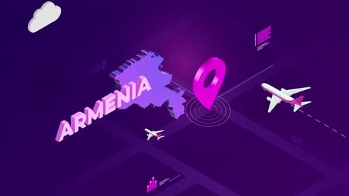 Isometric Map with Location Pin and Animated Airplanes