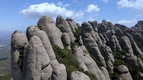 Aerial views of Montserrat mountain range in Catalonia
