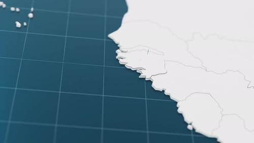 Destaque con azul el mapa 3D de Guinea-Bissau con puntero rodeado de otros países en blanco