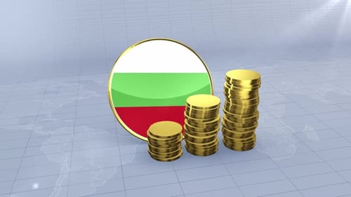 Bulgarian Flag and Golden Coins Charting Financial Growth