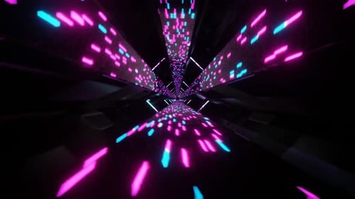 Cyan And Pink Sci-Fi Neon Glow Cyber Tunnel Background Vj Loop In HD