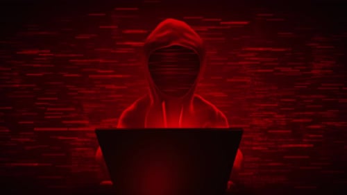 Anonymous Hacker with Binary Code and Glitch Effect