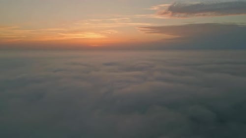 Amazing Sunrise Fluffy Clouds Aerial View Golden Horizon at Summer Morning