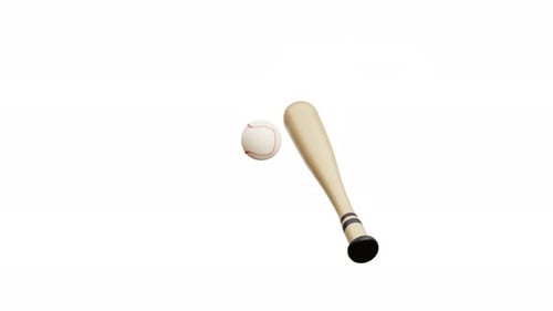 3D Animated Baseball Bat and Ball Loop on White Background