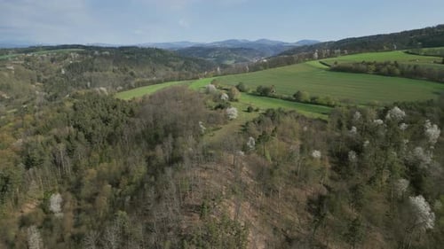Aerial View of Beautiful Spring Green Hills