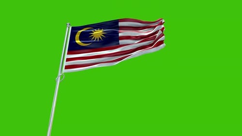 Malaysia Flag Waving with Realistic Fabric on Green Screen