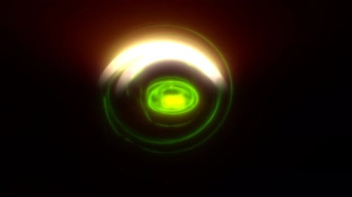 Abstract green rings spheres from energy magic waves of smoke circles and glowing lines