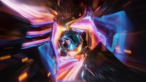 3d render vj projection, warp tunnel, endless loop, futuristic concept