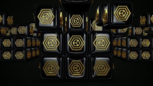 Elegant Black Gold Geometric Cubes Seamless Loop Background