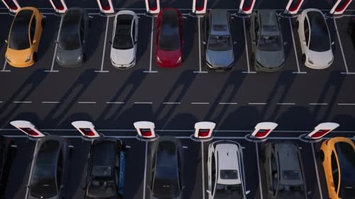 Generic Electric Car Charging At Station Dock Point In Parking Lot