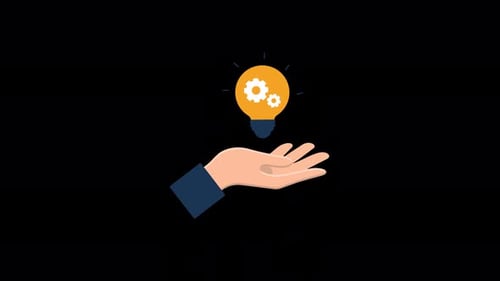 Flat Design Hand Holding Idea Lightbulb Animation