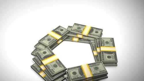 3D Animated Stacks of US Dollar Bills Growing Upwards