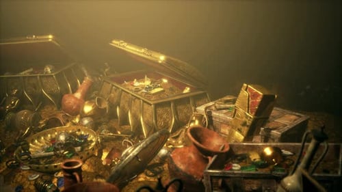 Bijoux et pièces d'or dans la grotte noire